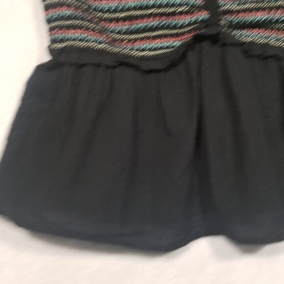 American Eagle Medium Smocked Peplum Hem Bandeau Crop Tube Top Black Multicolor - Picture 2 of 11